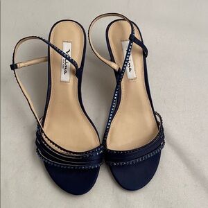 Nina navy blue rhinestone strappy sandal heels 9M